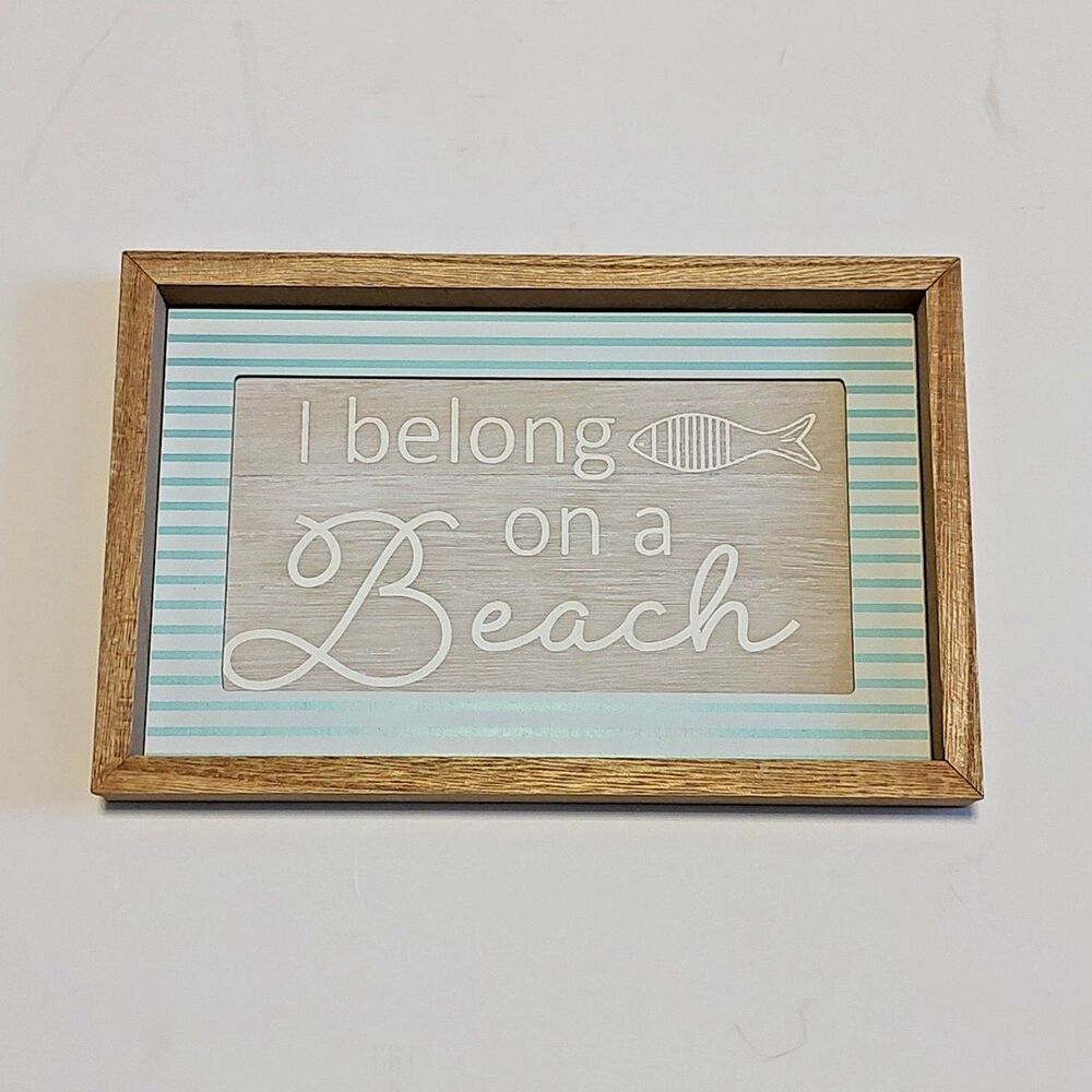I Belong on a Beach Modern Coastal Nautical Tabletop Decor Sign Plaque Fish Teal - Picture 2 of 13